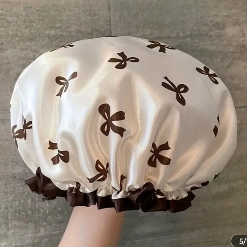 Elegant Ribbon Double-Layer Shower Cap - Picture 5 of 6